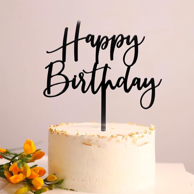 Happy Birthday Cake Topper, Black Acrylic Durable Versatile Cake Topper, Birthday Supplies Decorations (Black)