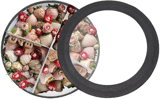 WENPACK 12.5" Cardboard Round Shaped Charcuterie Mache Flowers Packaging Strawberries Sweets Gift Box with Clear Lid (Black, Round)