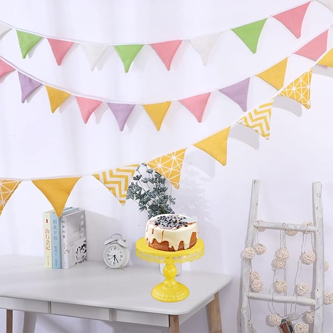 Set of 3 Pieces Cake Stands Iron Cake Holder Dessert Display Plate Serving Tray for Baby Shower Wedding Birthday Party (Yellow)