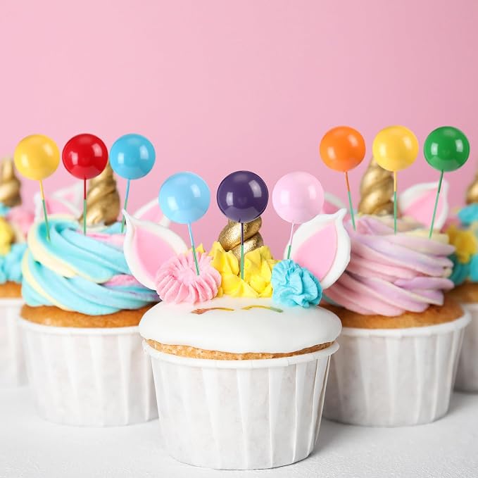 Sieral 40 Pcs Mini Balloon Cake Toppers Colorful Rainbow Topper Round Clay Balls Cupcake Toppers for Birthday Baby Shower Wedding Party Decorations (Light Color,Foam)