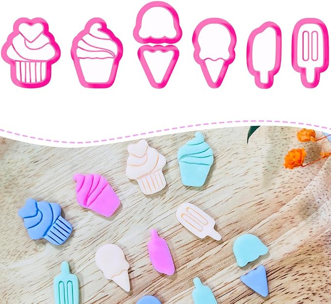 Xaekicr 7 PCS Cute Dessert Polymer Clay Cutters Set – Ice Cream, Cupcake, Cake Slice Clay Earring Cutters – DIY Polymer Clay Molds & Clay Tools for Jewelry Making