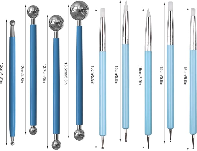 DIYOOHOMY 9 Pcs Polymer Clay Tools, Ball Stylus Silicone Sculpting Tools for Pottery Rock Dot Painting Nail Art Blending Clay Carving Ceramic Drawing DIY Craft Modeling