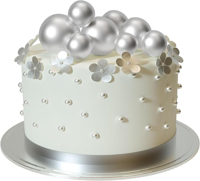 ASTARON 20 Pcs Ball Cake Topper Decorations Mini Balloons Cake Topper Sticks Silver Cake Balls for Graduation Wedding Birthday Cake Decorations