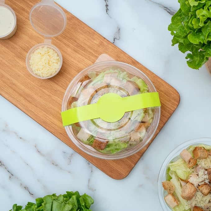 Restaurantware RW Base 12 x 1.5 Inch Packaging Bands 100 Self-Adhering Belly Bands - Disposable Strong Green Paper Label Stickers For Packaging Supplies Keeps Take Out Containers Sealed