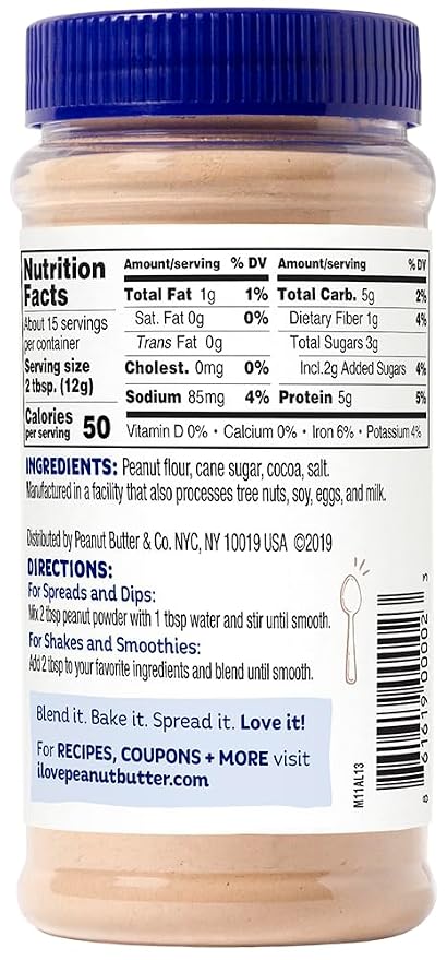 Peanut Butter & Co. Cocoa Peanut Butter Powder, Chocolate Peanut Protein Powder, Low Fat Peanut Butter Powder, Non-GMO, Gluten Free, Vegan, 6.5 oz Jars (Pack of 6)