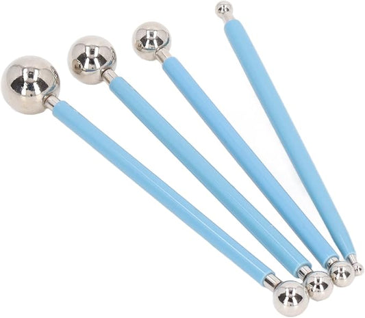 equlup Modeling Ball Tool, 4pcs Stainless Steel Fondant Sugar Flower Shaping Kit Clay Carving Tool for Pottery Air Dry Clay Doll Eye Making