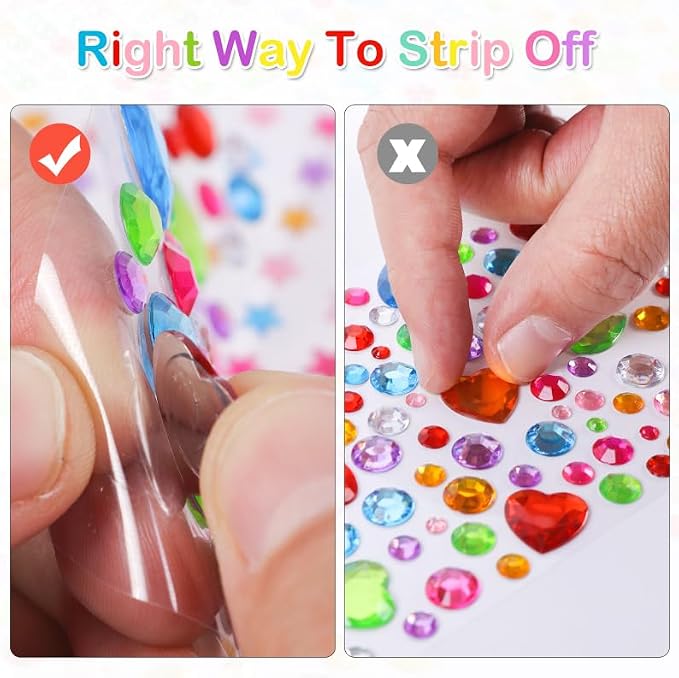 MYDBUYSOME 2774pcs Gem Stickers Jewels for Crafts, Self Adhesive Rhinestone Jewel Stick on Gems, Acrylic Bling Heart Stickers, Craft Supplies for Kids