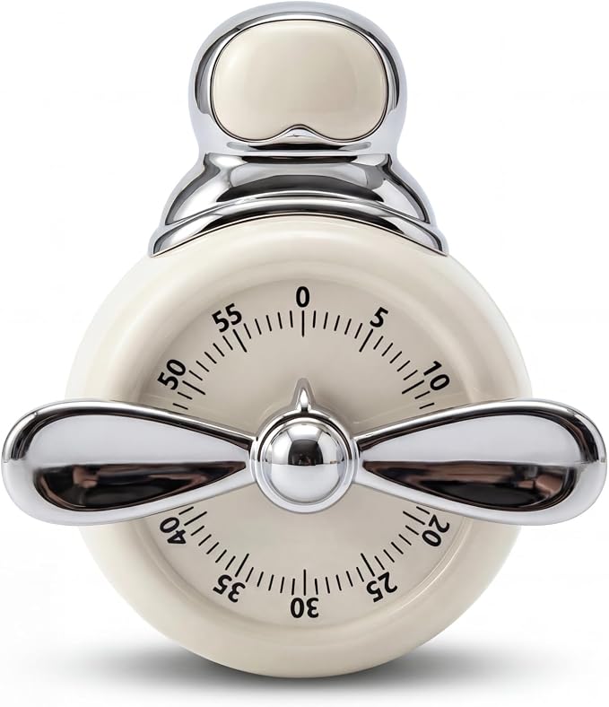 Visual Timer, Cute Magnetic Mechanical Kitchen Timer for Cooking, No Batteries Required, 60-Minute Countdown Clock for Study, Classroom, Baking, Yoga, Pomodoro - Loud Alarm (Cream White (Pilot Style))