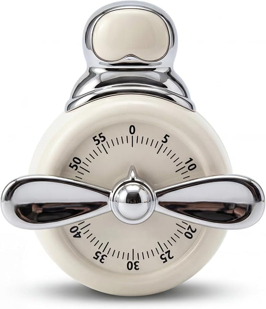 Visual Timer, Cute Magnetic Mechanical Kitchen Timer for Cooking, No Batteries Required, 60-Minute Countdown Clock for Study, Classroom, Baking, Yoga, Pomodoro - Loud Alarm (Cream White (Pilot Style))