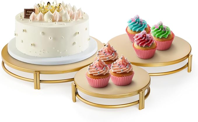 yarlung 3 Pack Gold Cake Stands, 8/10/12 Inch Metal Cupcake Display Stands Dessert Trays, Table Decoration Cookies Serving Plates for Wedding, Birthday, Party, 3 Sizes