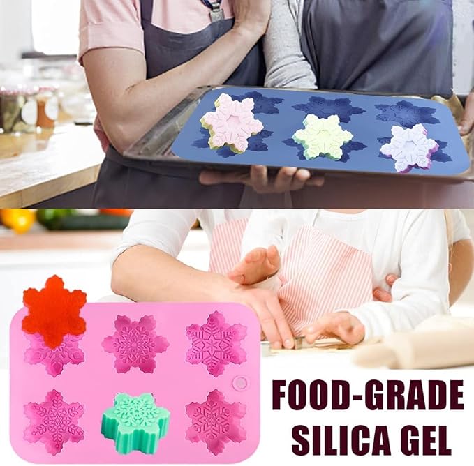 AKOAK 6-cavity Silicone Cake Mold, DIY Handmade Soap Mold, Non-stick Donut Mold, for Chocolate Pudding Jelly Muffin Cups, Kitchen Baking Decoration (Snowflake)