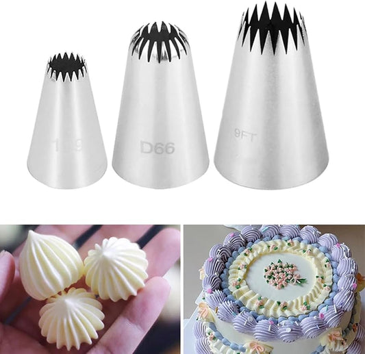 French Star Piping Tip for Eclairs,Churros,Shells,Flowers,& Scalloped Designs,3 Sizes