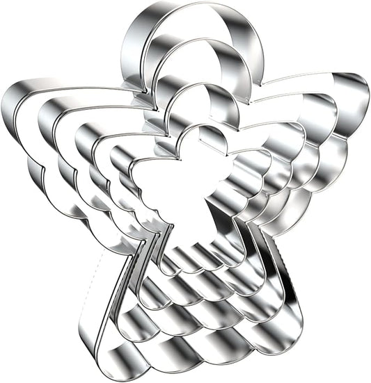 Angel Cookie Cutters Shapes Set for Kids Birthday Party Religious Baptism Christmas Baking - 5 inch, 4 inch, 3 inch, 2 inch - Stainless Steel