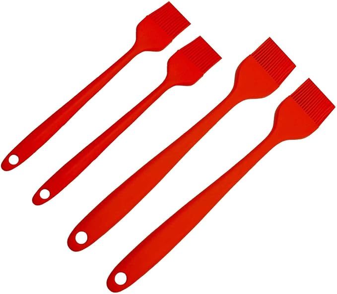4PCS Heat Resistant Silicone Basting Brushes Cooking Brush, BPA Free Pastry Brush with Soft Bristles for Oil Butter Sauce BBQ Grill Kitchen Baking Dishwasher Safe(Red)