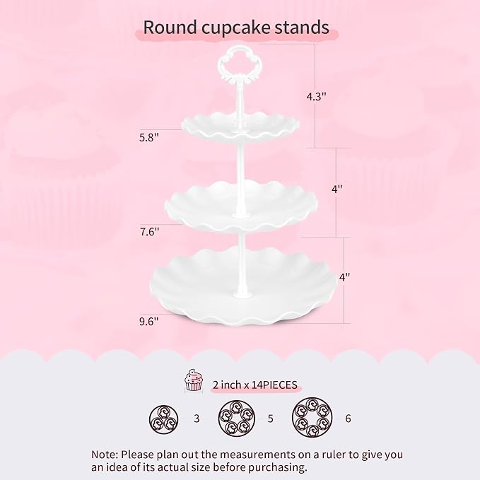 Pack of 11 NWK Cake Stand Set, with 3 x Two-Tier and 3 x Three-Tier Cupcake Stands, 4 x Appetizer Trays, 1 x Tablecloth for Birthday Bridal Baby Shower Party (White)