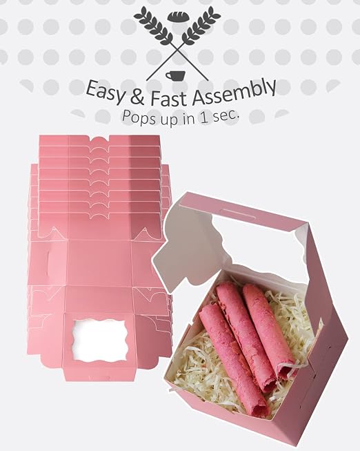 qiqee Pink Bakery Boxes with Window 100pcs 4x4x2.5 Mini Cookie Boxes Macaron Boxes Small Donut Pastry Boxes for Party