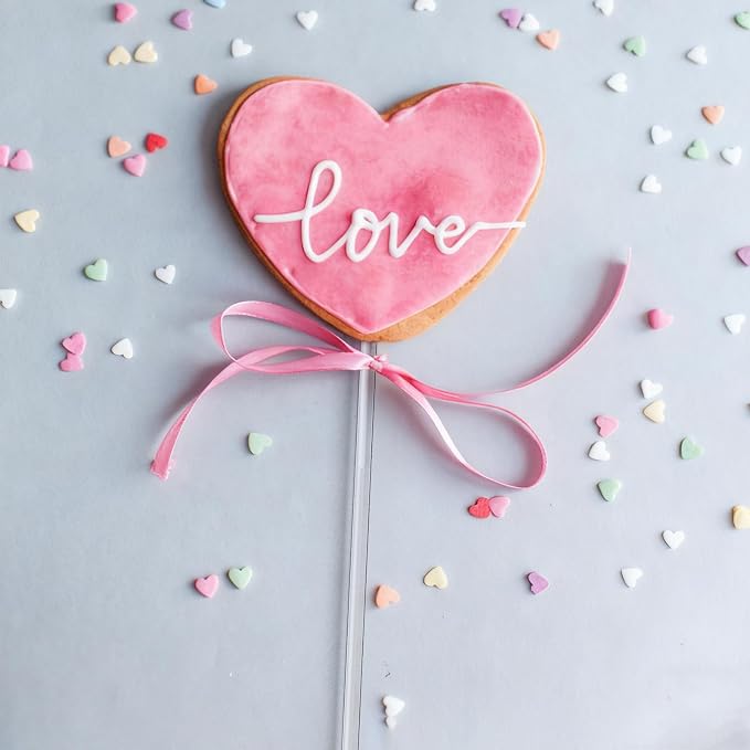 Beeveer 100 Pcs 12" Flat Clear Sticks for Cake Toppers Acrylic Candy Cake Pops Sticks Lollipop Reusable Candy Rods for DIY Cupcake Chocolate Cookie Dessert Decorations