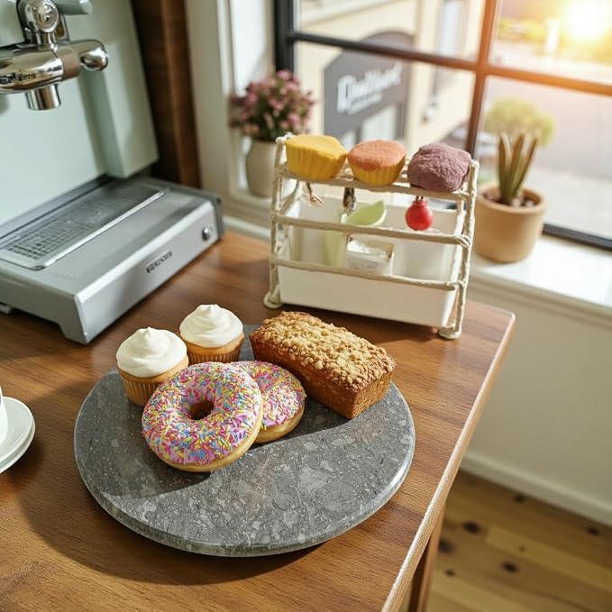 Marble Lazy Susan, Natural Marble Round Tray Turntable Cake Stand, 16" Lazy Susan Cheese Board with Silent Rotating for Serving, Table Display, Cupcake