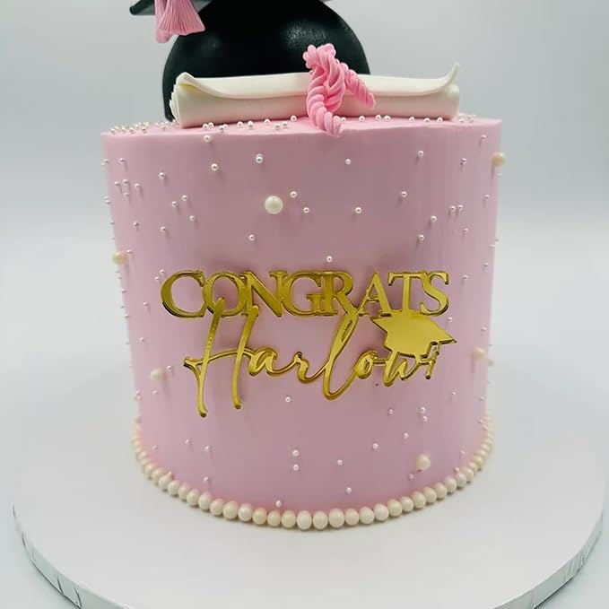 Acrylic Gold Congrats Cake Topper,Graduation Cake Topper,Grad Cap Cake Décor for Congrats Cake Toppers Congrats Grad Party Cake Decoration