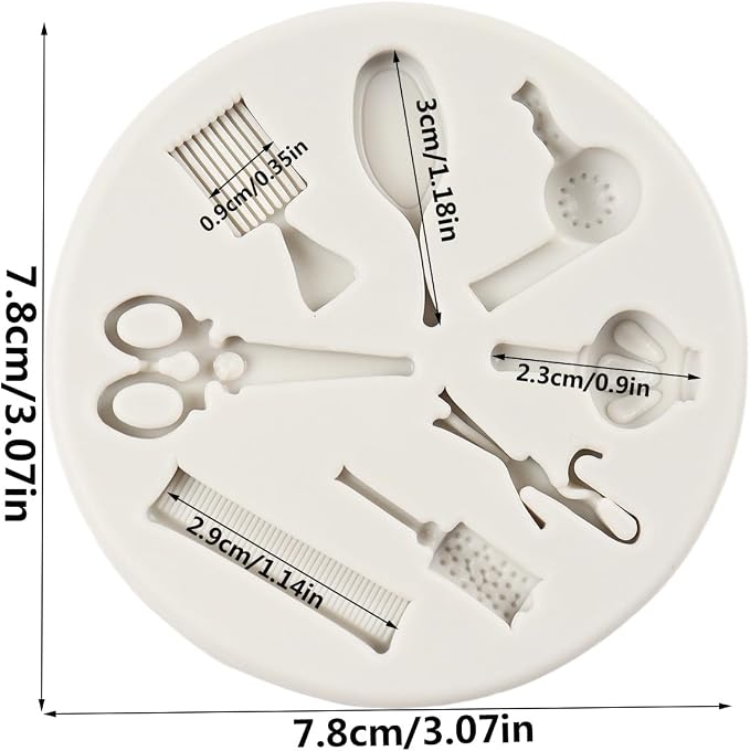 Hairdressing Silicone Mold Hair Cutting Tools Fondant Molds Scissors Comb Mirror Hair Dryer Molds for Cake Decoration Cupcake Topper Candy Chocolate Sugar Craft Polymer Clay Gum Paste