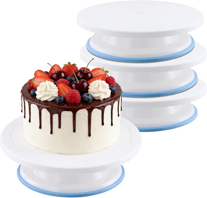 4 Pack 11 Inch Rotating Cake Turntable for Decorating, Smooth Cake Revolving Spinner Stand, Cake Stand for Baking Decorating Display