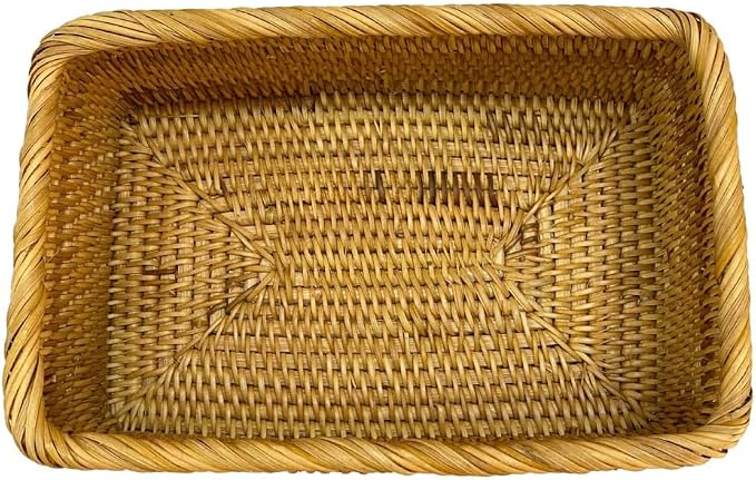 Natural Rattan Storage Baskets, Natural Rattan Fruit Storage Basket Rectangular Woven Wicker Box, Rectangular Woven Fruit Baskets, Wicker Organizer for Bathroom, Living Room (7.8" X 5.1" X 3")