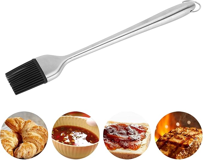 Silicone Basting Brush with Stainless Steel Handle - Heat Tolerant Up to 450°F for Grilling/Baking/Cooking - Non Shed Oil & Sauce Brush, Dishwasher Safe (430 hollow handle round head large size)