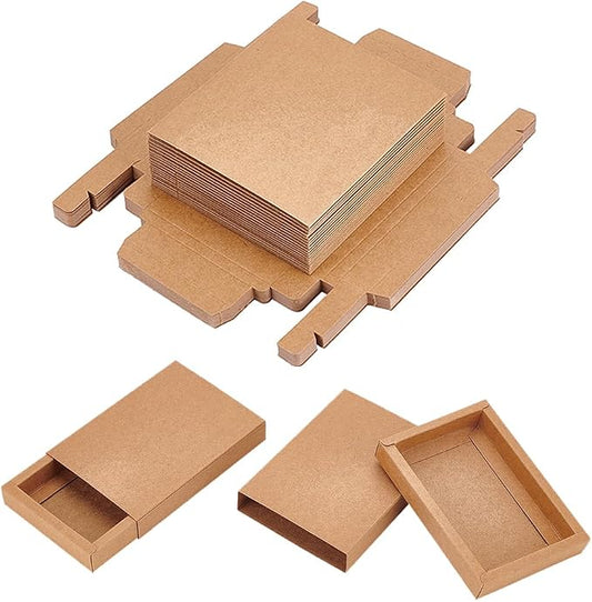 BENECREAT 20 Pack Brown Kraft Paper Drawer Boxes, 5.3x3.8x1 Inch Rectangle Kraft Paper Gift Box Cookie Boxes for Wedding Party Gifts, Jewellery Packaging