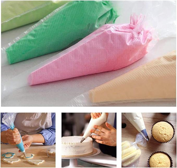 Disposable Cake Decorating Bags Set of 100 - White 14 Inch Round Piping Bags for Cakes, Cupcakes, Cookies, Chocolate, Pie