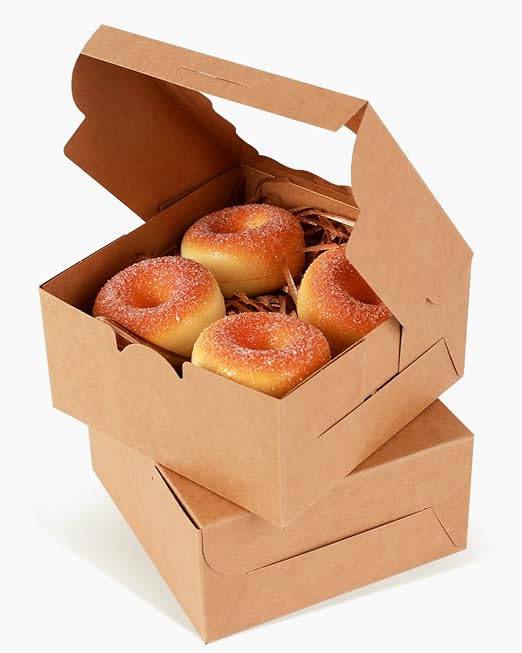 qiqee Kraft Cookie Boxes with Window 60packs 6x6x3 Brown Bakery Box Kraft Paper Boxes for Cookie, Pastry, Cupcake, Pie, Donut