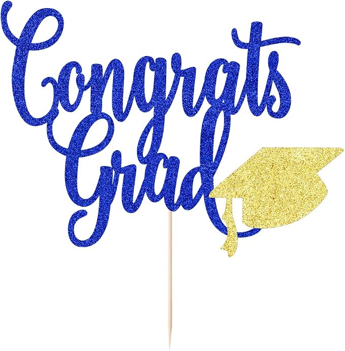 Congrats Grad Cake Topper,2026 Graduation Cake Topper, Congrats Grad Decorations,2026 High School/College/Senior Graduation Party Decorations Supplies. (Congrats Grad Dark blue gold)