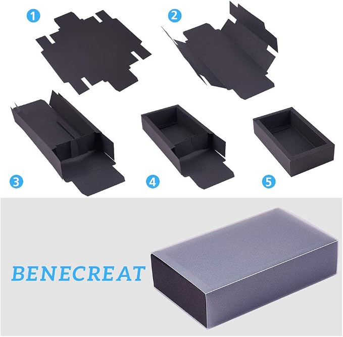 BENECREAT 12 Packs Large Black Kraft Paper Gift Box Rectangle Drawer Box with Clear PVC Windows 6.5x4x1.5 for Wedding Party Treats, Bakery, and Valentine's Gift Packaging