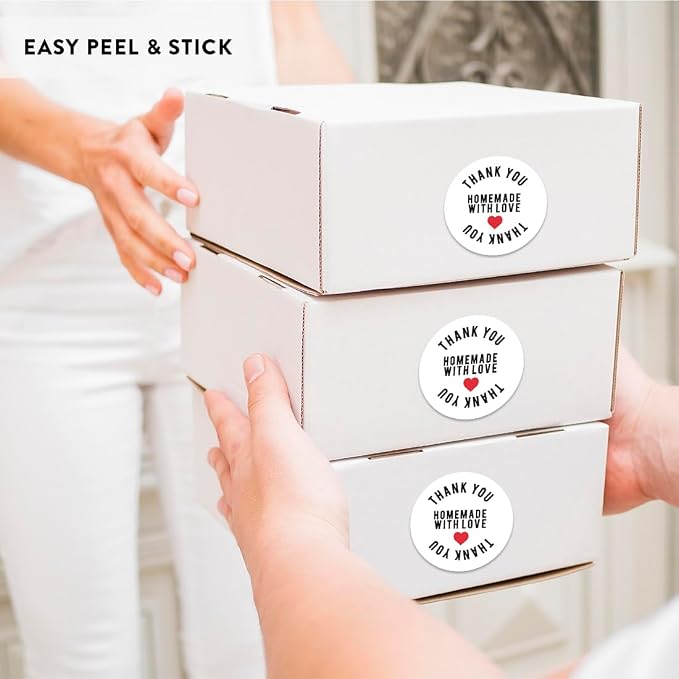 Andaz Press Round Small Business Sticker Labels, 120-Pack, Thank You, Homemade with Love, Handmade Stickers for Packaging, Product Labels for Small Business, Business Thank You Stickers