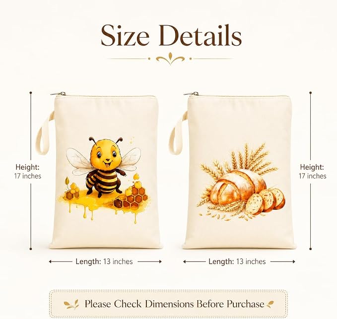 Reusable Beeswax Bread Bags for Homemade Bread Sourdough 2 Pack, 13"x17" Eco-Friendly, Natural Organic Cotton Sourdough Bag with L-shaped Zipper for Easy Loading and Cleaning