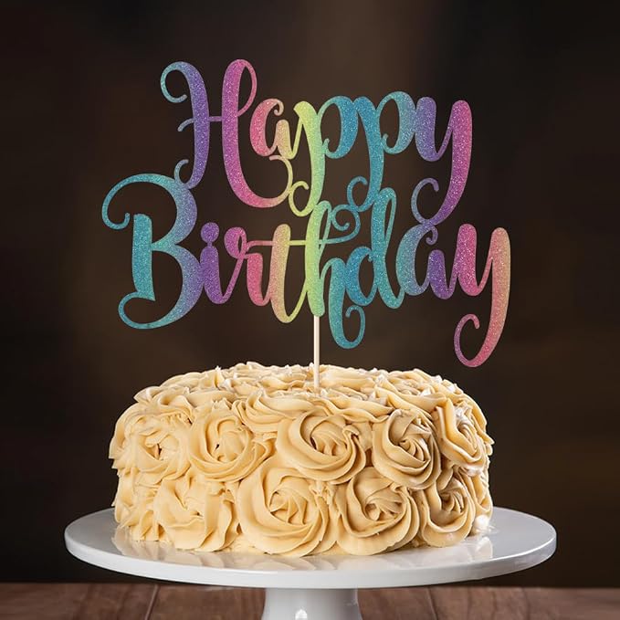 Gradient color Happy Birthday Cake Topper- Glitter Happy Birthday Cake Decor, Handmade Anniversary/Birthday Party Supplies (Color)