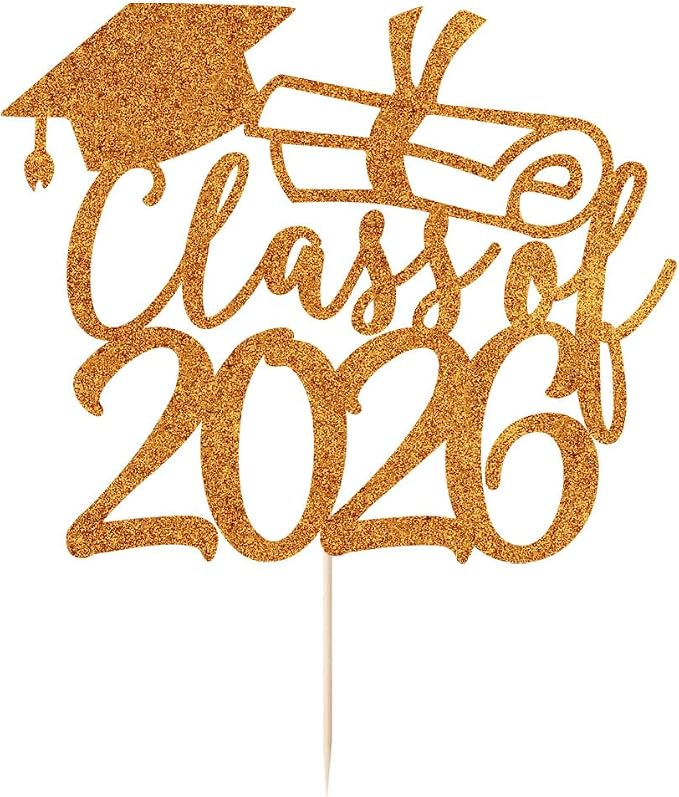 Gold Class of 2026 Congrats Grad Cake Topper Glitter Graduation Party Supplies - High School College Graduates -College Graduate Cake Topper Decorations (Class of 2026 orange)