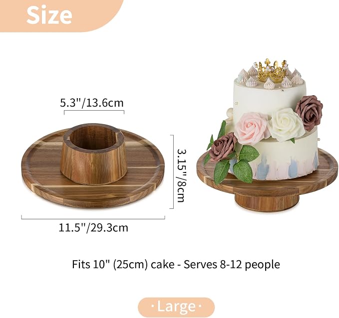 NUPTIO Wooden Wedding Cake Stand: 11.5 Inch Acacia Wood Cake Display Holder 4 in 1 Cup Cake Stands Serving Tray Fruit Dish Sauce Bowl for Anniversary Party Home Kitchen Centerpiece Decor - 10" Cake