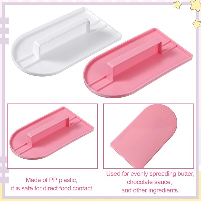 2 Pcs Cake Decoration Icing Smoother, Fondant Smoothing,Plastic Polisher Cake Decorating Tools, Fondant Smoother Set, Icings Scraper Paddle Tool for DIY Cakes (5.7" x 3.1", Pink, White)