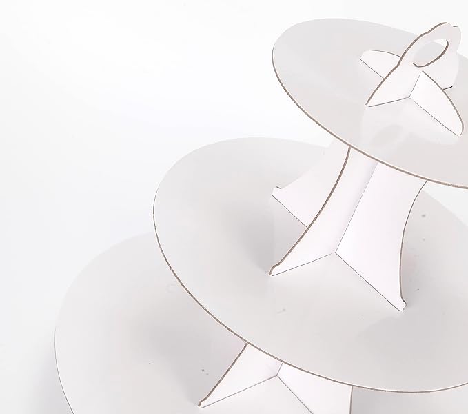 YLDW Cupcake Stand, 3-Tier Cupcake Stand Display, Cardboard Cup Cake Tower Stand, Disposable Dessert Stand for Birthday Tea Party Baby Shower Treat Decorations, White