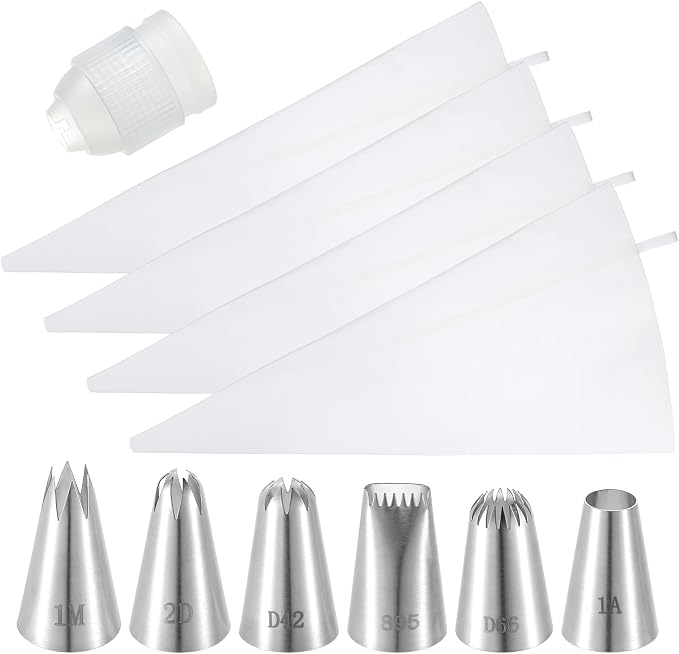 4 Pcs 24 inch Reusable Piping Bags and Tips Set 11Pcs Cotton Pastry Bags Kit Frosting Piping Kit, Durable Cotton Exterior for Cake Decorating, Cupcakes, Cookies, Home Bakers, Chefs