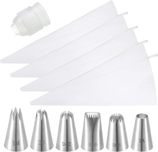 4 Pcs 24 inch Reusable Piping Bags and Tips Set 11Pcs Cotton Pastry Bags Kit Frosting Piping Kit, Durable Cotton Exterior for Cake Decorating, Cupcakes, Cookies, Home Bakers, Chefs