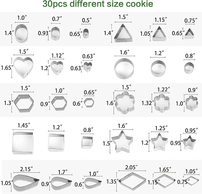 30Pcs Small Cookie Cutter Set with Box, Stainless Steel Fruit Veggie Polymer Clay Cutters Tools for Kids, Geometric Biscuit Mini Cookie Cutters Mold for Cake, Biscuit, Fruit Decorations and So on