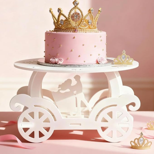 Lallisa 12" Princess Cake Stand White 3D PVC Cake Decorations with Prince and Princess Themed Holder Dessert Stand Centerpieces for Wedding Winter Birthday Party Supplies