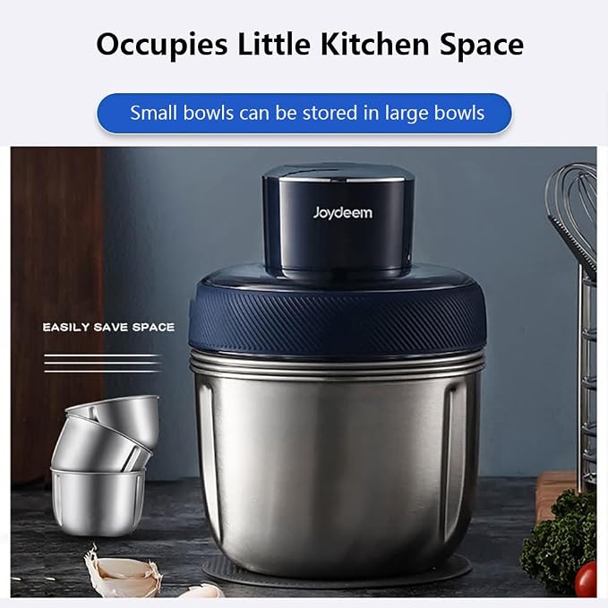 Joydeem JD-376B Electric Food Processor,Meat Grinder with Garlic Peeler,Vegetable Fruit Chopper with 3 Stainless Steel Bowls,Blue