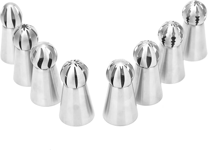 8PCS Russian Piping Tips Set, Stainles Steel Cake Cupcake Decorating Supplies Russian Ball Tips Pastry Nozzle Flower Shaped Frosting Icing Tips Set Baking Tools By Giveme5 (3#)