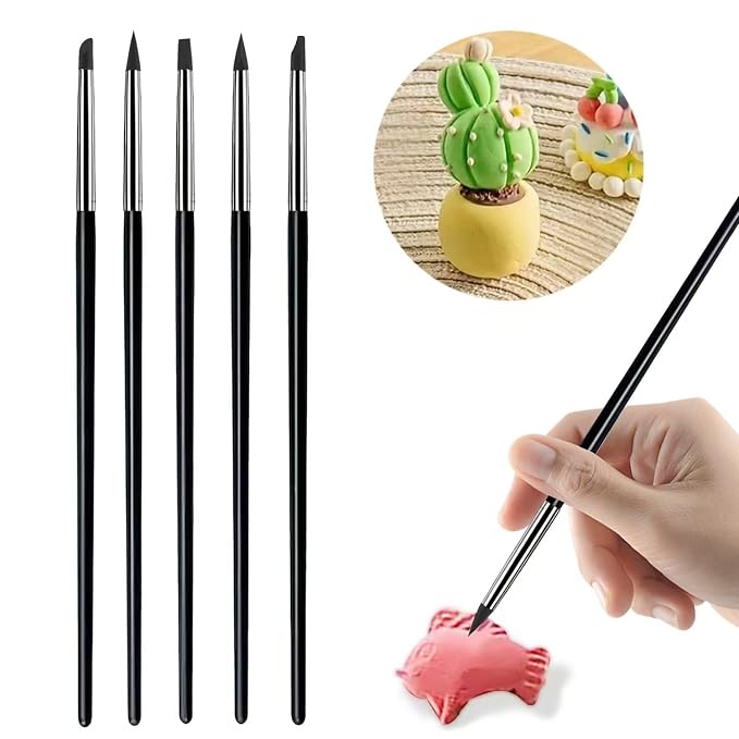 5Pcs Silicone Sculpting Tools, Black Clay Sculpting Tools, Multi-Shape Silicone Brushes, Pottery Modeling Tools for Polymer Clay, Ceramics, Nail Art, Fondant & Craft DIY