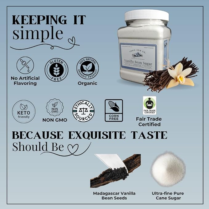 1.8 lbs Organic Madagascar Vanilla Ultra-fine Sugar | For Chefs, Home Cooking, Ice Cream, Cocktails, Cakes, Crème Brulee & Dessert Making | non-GMO, All-natural | 1 Pack 27 Oz