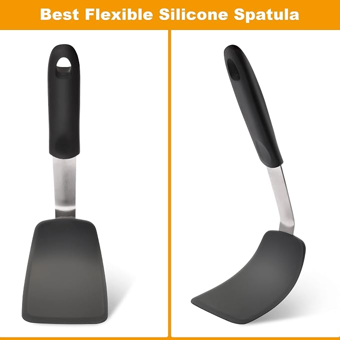 Small Silicone Spatula Turner,BPA-Free Non Scratch Cookware Safe Cooking | Mepple 600°F Heat Resistant Rubber Non-Stick Spatula for Eggs,Burgers,Crepes,Fish Flipping,Steak and More