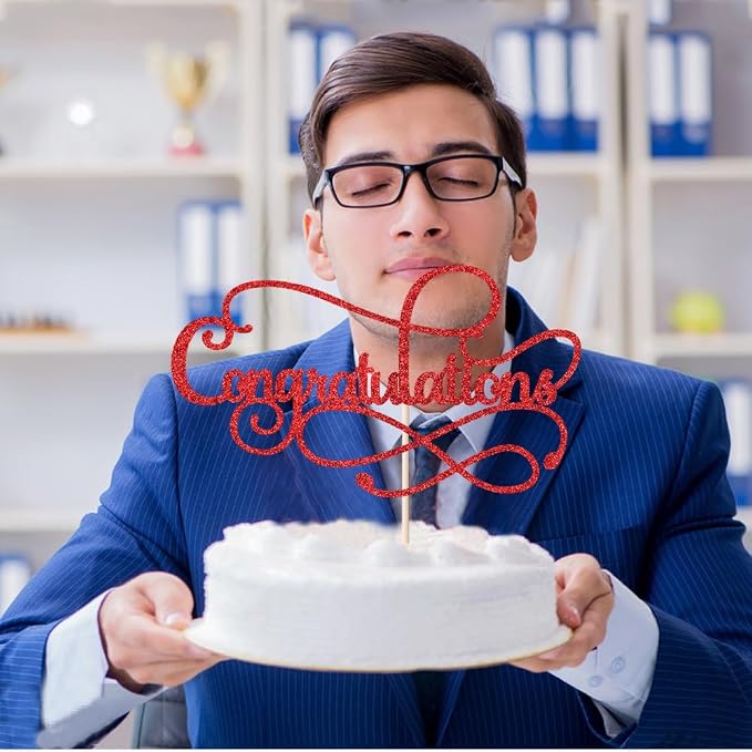 Congratulations Cake Topper,Congratulations 2026 Graduation Cake Topper,Graduation, Wedding, Retirement, Birthday, Anniversary, Celebration Party Decorations Supplies(Red)
