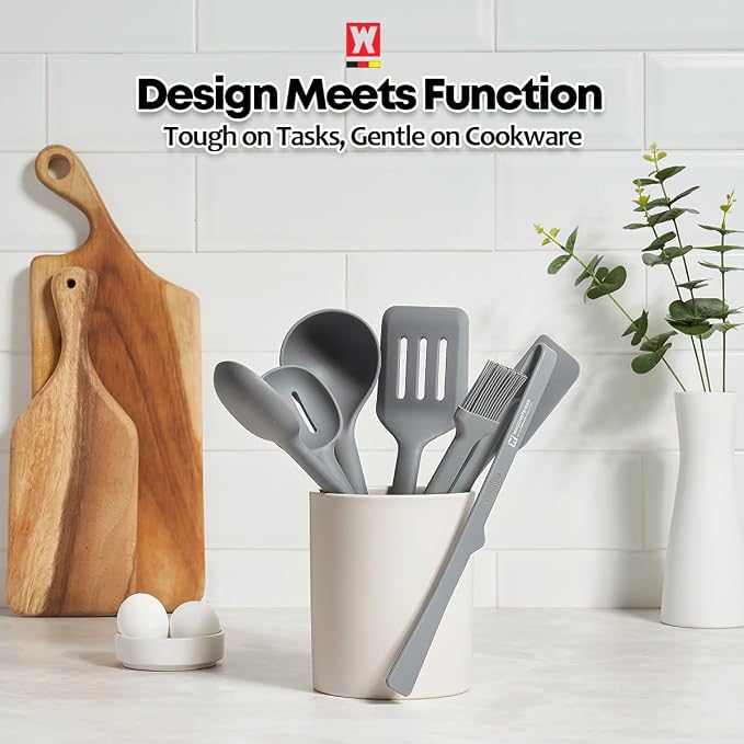 Wagensteiger Dark Gray Silicone Tongs : Easy grip Design with Heat Resistant, Non-stick Cookware Safe, BBQ Grill Tool for Flipping Grabbing Serving, Lightweight Structure (11.42 inch Long)